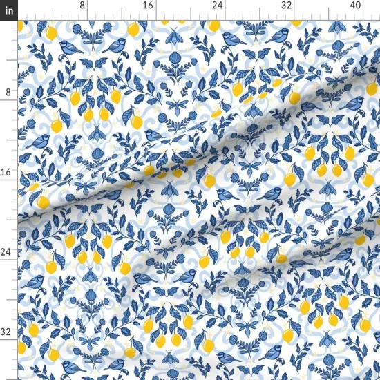 Various Fabrics by the Yard or Fat Quarter Botanical Citrus Lemon White Blue Whimsical Custom Printed Fabric by Spoonflower {1}