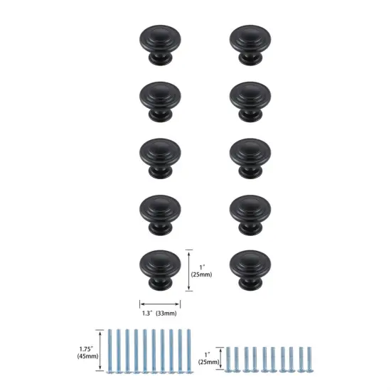 Minu 1.3" Diameter Matte Black Mushroom Knob Multipack (Set of 10) {6}