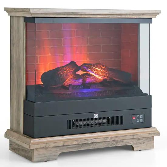 Freestanding Electric Fireplace with 3-Level Vivid Flame Thermostat Natural {1}