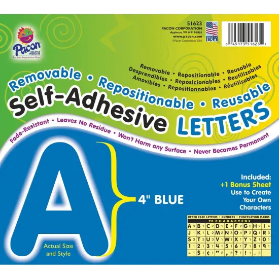 Self-Adhesive Letters, Blue, Puffy Font, 4", 78 Characters Per Pack, 2 Packs {2}