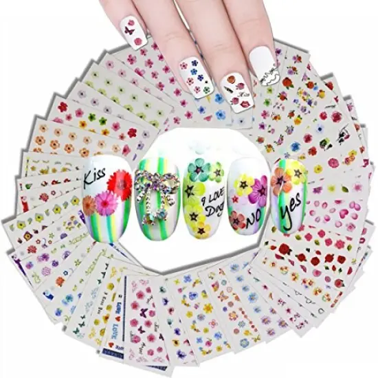 Wrapables Beauty, Feathers & Flowers Nail Art Nail Stickers 3d Nail Decals (50 sheets) {2}