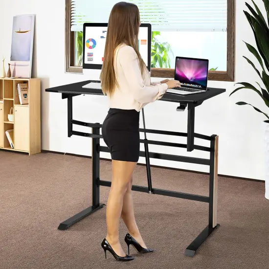 Costway Pneumatic Height Adjustable Standing Desk Sit to Stand Computer Desk Workstaion {3}