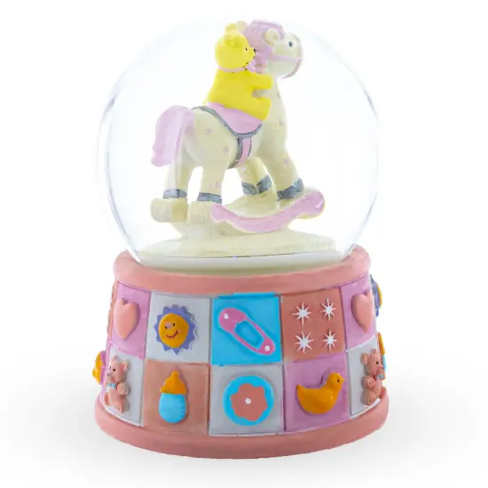 Lullaby Teddy on Rocking Horse Musical Water Snow Globe {4}