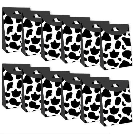 Big Dot of Happiness Cow Print - Farm Animal Gift Favor Bags - Party Goodie Boxes - Set of 12 {6}