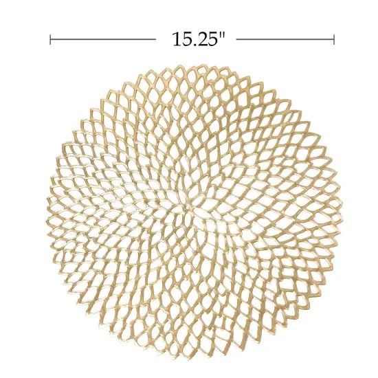 Wrapables Vinyl Metallic Colored Placemats for Weddings, Parties, Special Events (Set of 4), Champagne Round Floral {4}