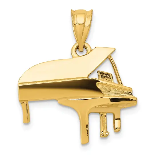 14K Yellow Gold Grand Piano Charm Music Pendant Jewelry 20mm x 18mm {1}