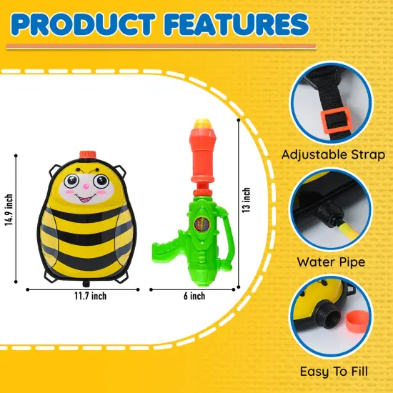 Toyrifik Water Gun Backpack Water Blaster for Kids -Water Shooter with Tank Bumble Bee Toys for Kids- Summer Outdoor Toys for Pool Beach Water Toys for Kids {5}