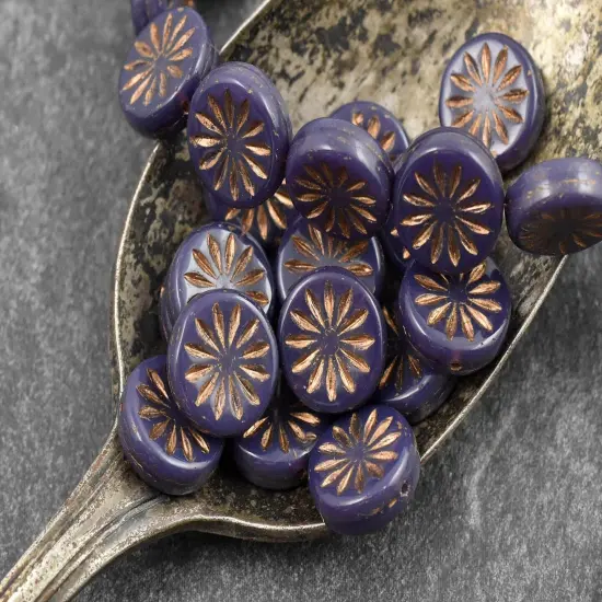 *15* 12mm Dark Bronze Washed Purple Opaline Aster Flower Coin Beads {4}