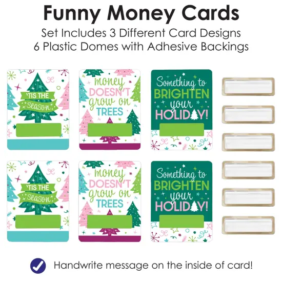 Big Dot of Happiness Merry and Bright Trees - DIY Assorted Colorful Whimsical Christmas Party Cash Holder Gift - Funny Money Cards - Set of 6 {7}