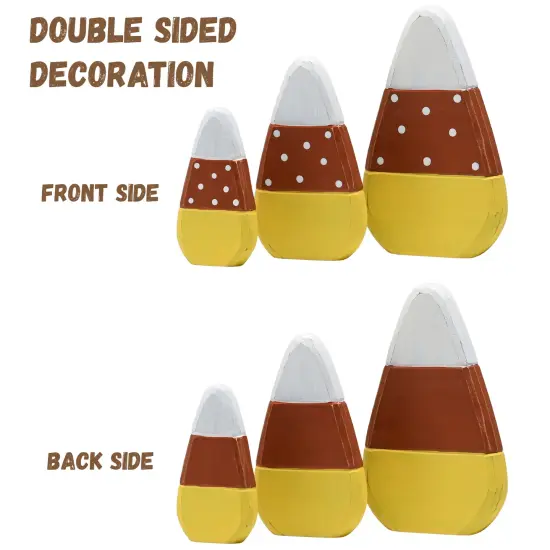 Ornativity Candy Corn Home Decorations - Rustic Wooden Painted Fall Shelf Sitters Farmhouse Mantel Shelves and Tabletop Ornament Decor - Set of 3 Pieces {3}