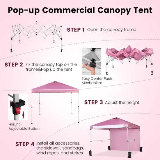 Foldable Commercial Pop-up Canopy with Roller Bag and Banner Strip Pink {5}