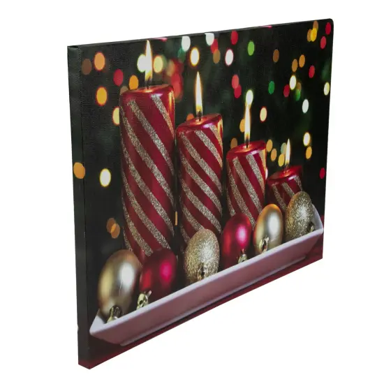 Northlight LED Lighted Red and Gold Christmas Candles Display Canvas Wall Art 11.75" x 15.75" {5}