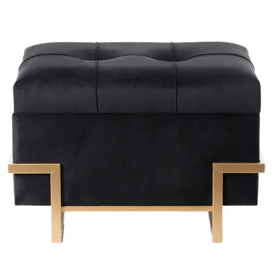 Rectangle Velvet Storage Ottoman Stool Box with Abstract Golden Legs | Decorative Sitting Bench for Living Room Home Decor with Unique Base Support Black Small {5}