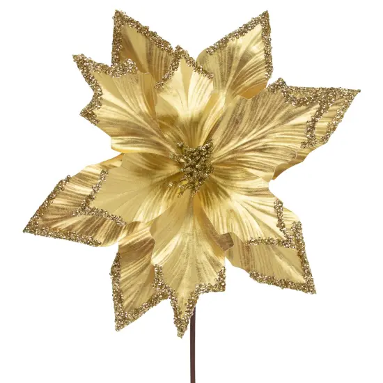 Northlight 24" Metallic Gold Sequin Poinsettia Christmas Stem Spray {4}
