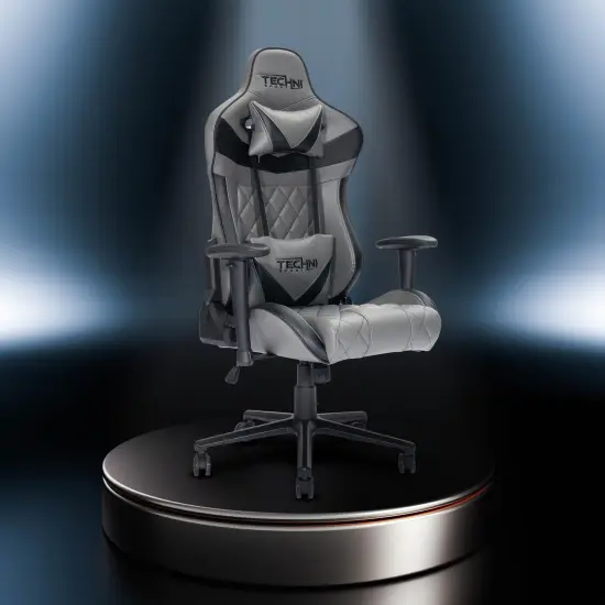 Techni Office Solutions 55.25" Vibrant Gray and Black Unique Techni Sports XL Comfortable Gaming Chair {6}