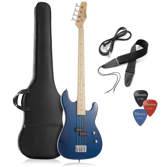 Davison Guitars 4-String Electric Bass Guitar - Full Size Right Handed Beginner Kit with Gig Bag and Accessories {6}