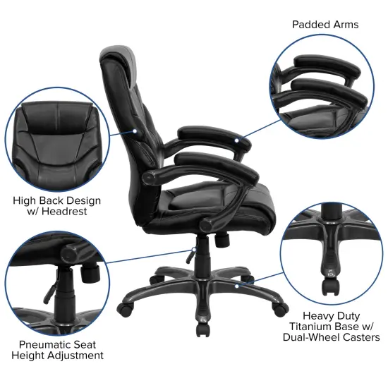 Emma and Oliver High Back LeatherSoft Executive Swivel Ergonomic Office Chair with Arms Black {2}