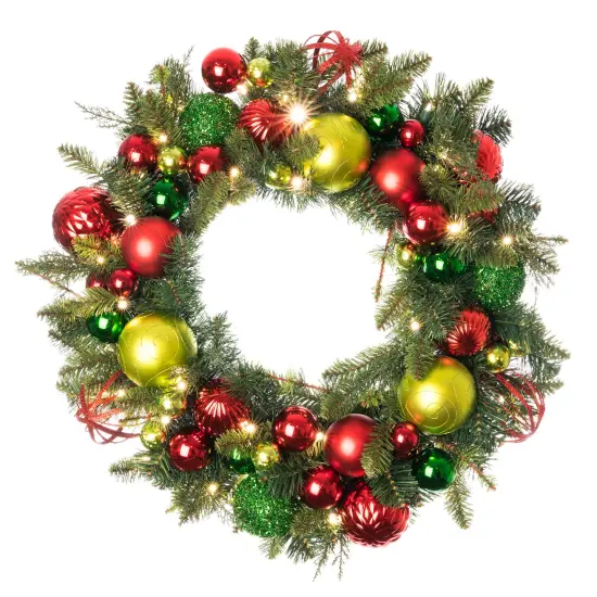 30 in. Lighted Christmas Wreath - Festive Holiday {1}