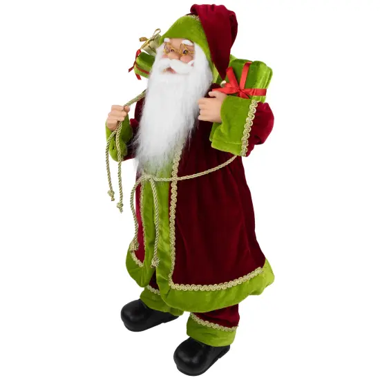 Northlight 24" Red and Green Santa with Present and Gift Bag Christmas Figure {4}