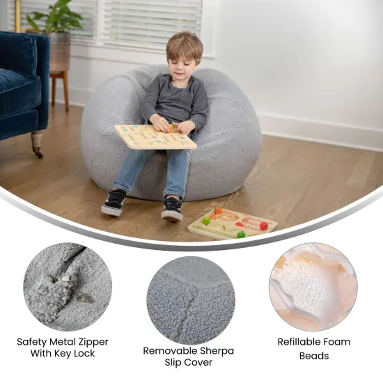 Emma and Oliver Small Bean Bag Chair for Kids and Teens Gray Sherpa {3}