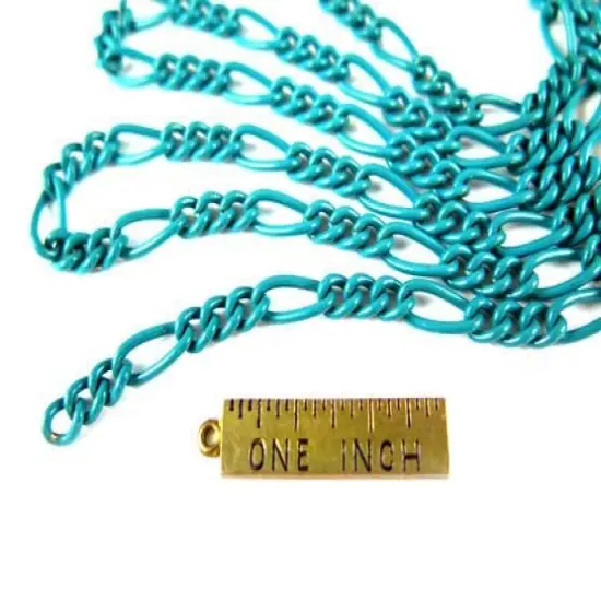 Turquoise Blue Enamel Figaro Curb Chain (3') (C917) {4}