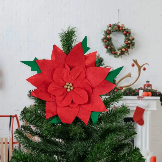 Northlight Red Poinsettia Tie-On Christmas Tree Topper Unlit - 14" {3}