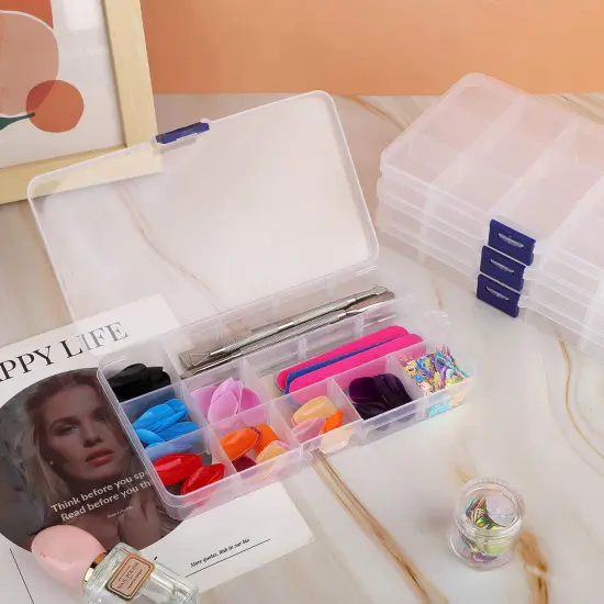 3 Pieces Fake Nail Storage Box, 15-Grid Rhinestone Organizer Case with Divider, Clear Plastic Empty Container for Art Craft Sewing Screw Rock Collection Fishing Tackle, Bead Jewelry Display Holder {1}