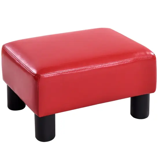 Small PU Leather Rectangular Seat Ottoman Footstool Red {6}