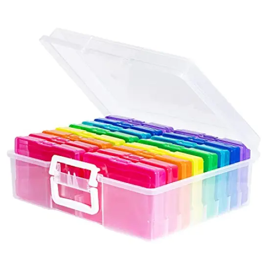 Transparent 4" x 6" Photo Cases and Clear Craft Keeper with Handle - 16 Inner Cases Plastic Storage Container Box (Multi-colored) {2}