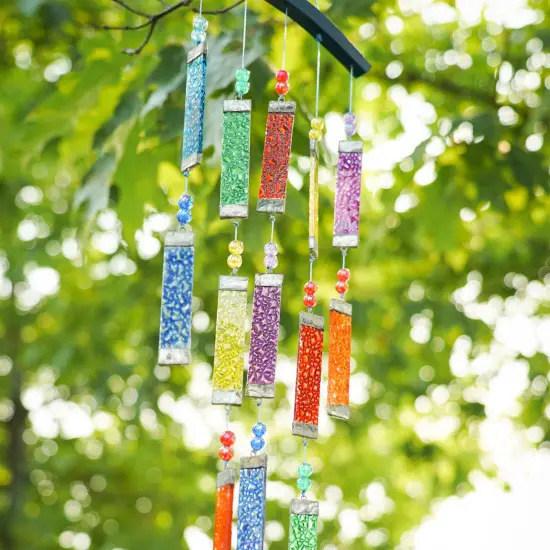 In the Breeze 7026 &mdash; Rainbow Textured Tiered Glass Mobile Wind Chime - Colorful Hanging Suncatcher - Hanging Glass Decoration {4}