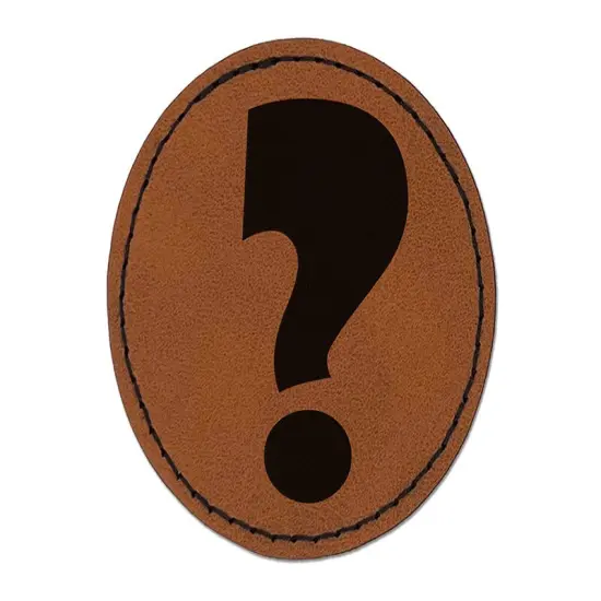 Question Mark Bold Round Iron-On Engraved Faux Leather Patch Applique - 2.5" Brown {1}