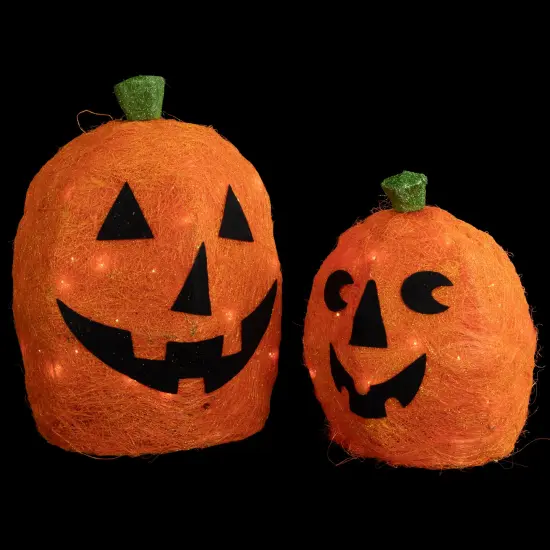 Northlight Lighted Sisal Jack O' Lanterns Outdoor Halloween Decorations - 16" - Set of 2 Orange {5}