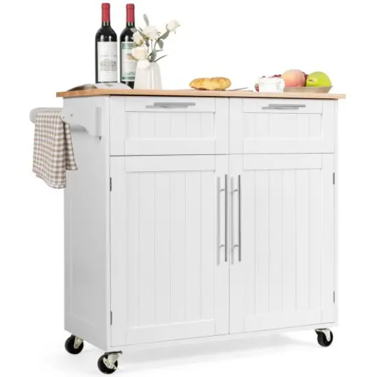 Heavy Duty Rolling Kitchen Cart with Tower Holder and Drawer White {1}