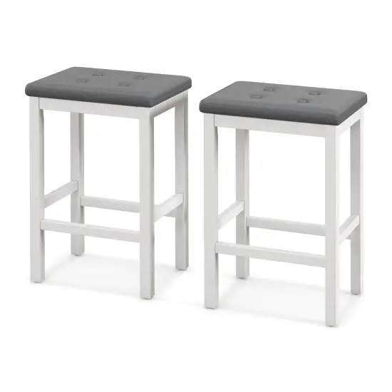 24" Bar Stools With Padded Seat Footrest And Rubber Wood Frame White {3}