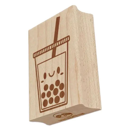 Happy Bubble Boba Milk Tea Rectangle Rubber Stamp for Stamping Crafting {7}