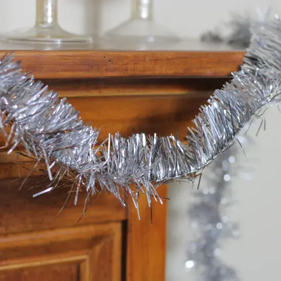 Northlight 50' x 2.25" Silver Tinsel Commercial Artificial Christmas Garland - Unlit {5}