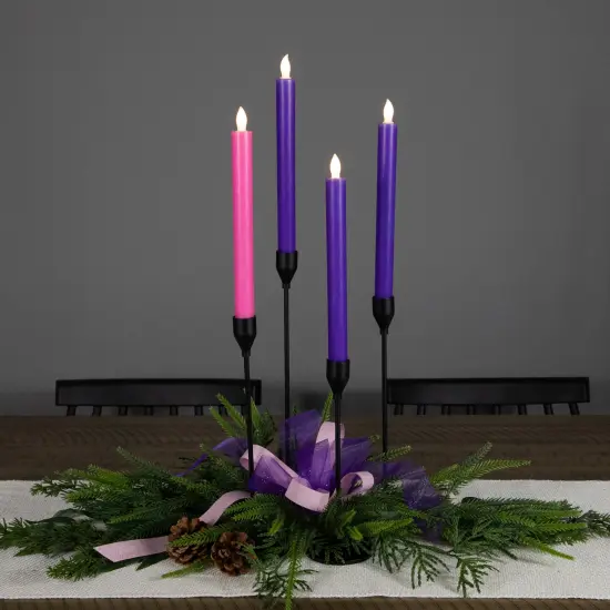 Northlight Set of 4 Purple and Pink Flickering LED Christmas Advent Wax Taper Candles 9.5" {3}