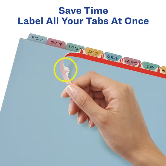 Avery 8 Tab Plastic Dividers for 3 Ring Binder, Easy Print & Apply Clear Label Strip, Index Maker Customizable Multicolor Tabs, 5 Sets (11433) {5}