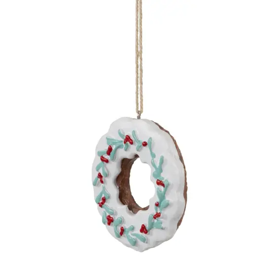 Northlight 2.75" White Frosted Donut with Pine and Berry Christmas Ornament {4}