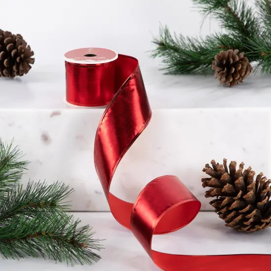 Northlight Shimmering Red Wired Craft Christmas Ribbon 2.5" x 10 Yards {3}