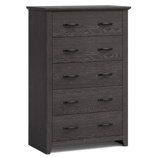 Costway 5 Drawer Chest Storage Dresser Tall Cabinet Organizer Bedroom Hallway Dark Grey/Walnut {7}