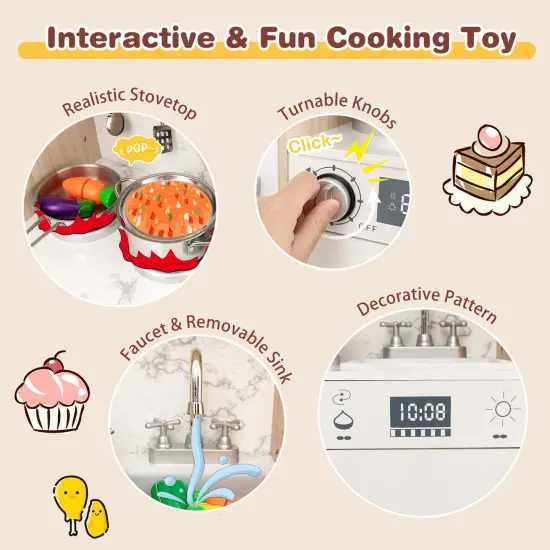 Costway Kids Pretend Play Kitchen Wooden Toy Playset with LED Lighting & Coffee Maker {6}