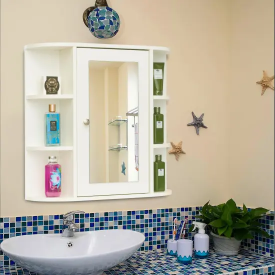 Fully Assembled and Ready for Installation Multifunctional White Wall Mount Medicine Cabinet with 4 Adjustable Inner Shelves and 6 Outer Shelves - Perfect as Bathroom Organizers and Storage {2}