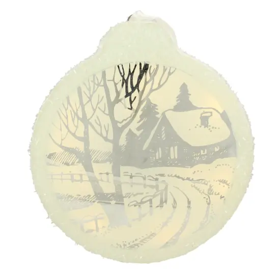 Northlight 8" White Pre-Lit LED Sparkle Winter Cottage Scene Round Christmas Ornament {3}