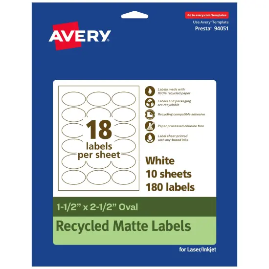 Avery Recycled Matte White Labels,1-1/2" x 2-1/2" Oval {7}