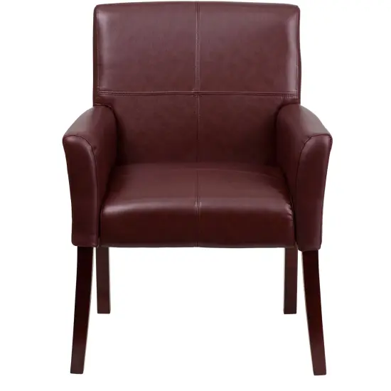 Emma and Oliver Faux Leather Executive Side Reception Chair with Mahogany Legs Burgundy {3}