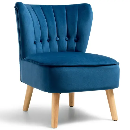 Armless Accent Chair Tufted Velvet Leisure Chair Blue {1}