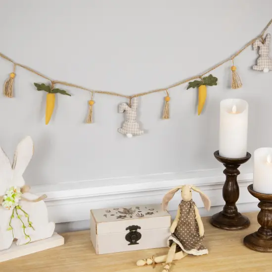 Northlight Plush Rabbit and Carrot Twine Easter Garland -3.5' Beige {3}