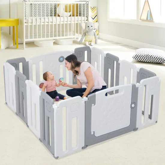 14 Panels Kids Safety Activity Play Center with Drawing Board Grey {3}