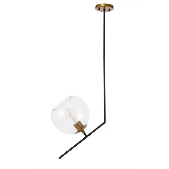 Ryland 1 light Black and Brass and Clear glass pendant {3}
